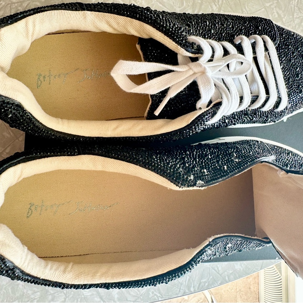 New Betsey Johnson Black Sidny Rhinestone Sneakers - Picture 6 of 6